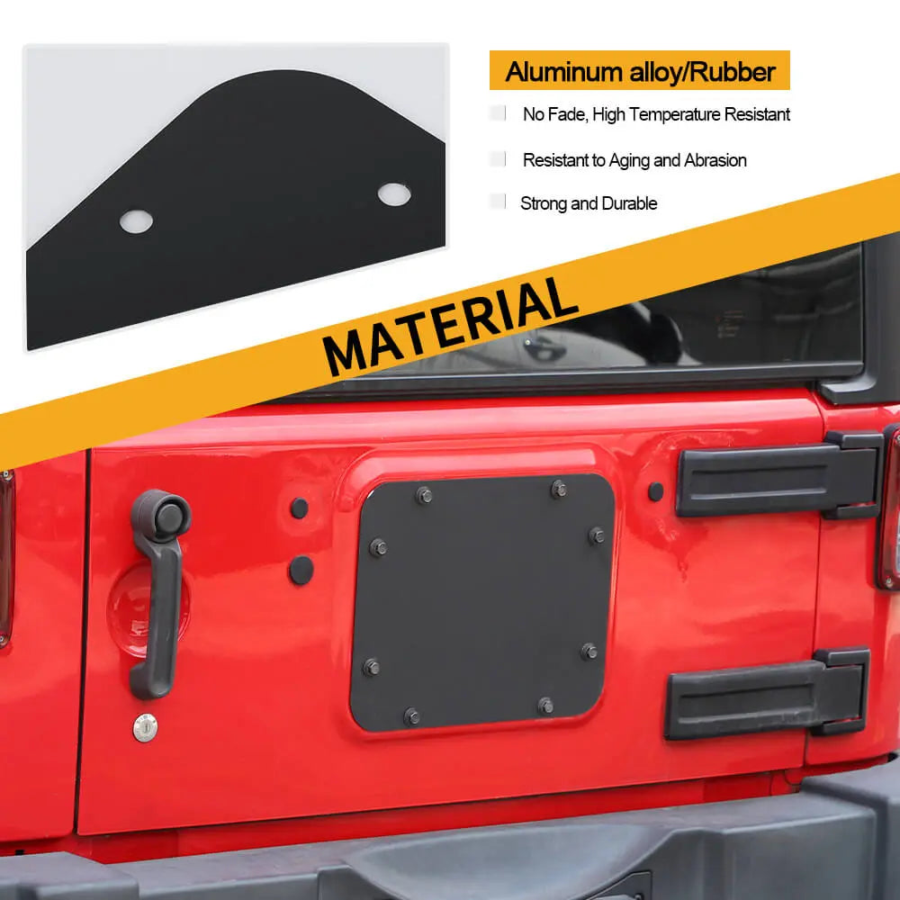 For 2007-2018 Jeep Wrangler JK Tailgate Spare Tire Carrier Delete Filler Plate Vent Cover Plate Trim & Rubber Plug