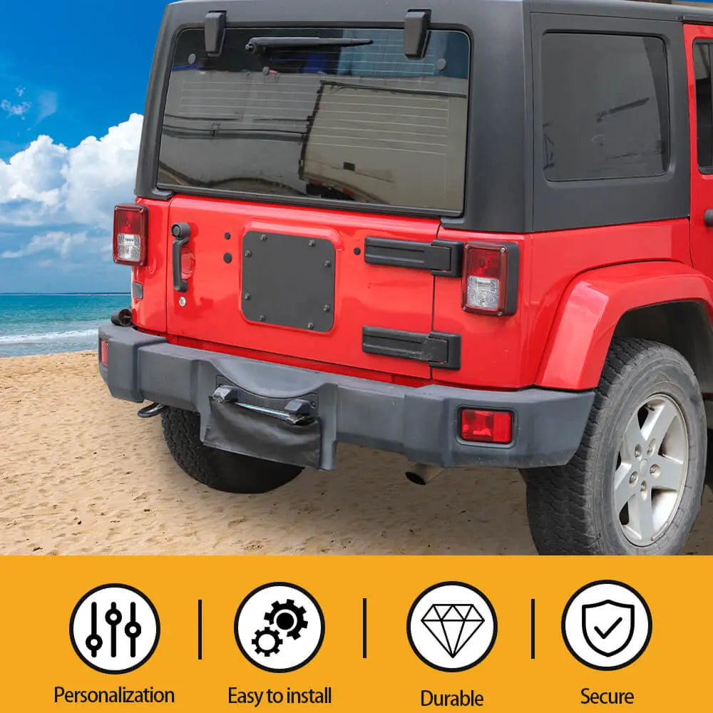For 2007-2018 Jeep Wrangler JK Tailgate Spare Tire Carrier Delete Filler Plate Vent Cover Plate Trim & Rubber Plug