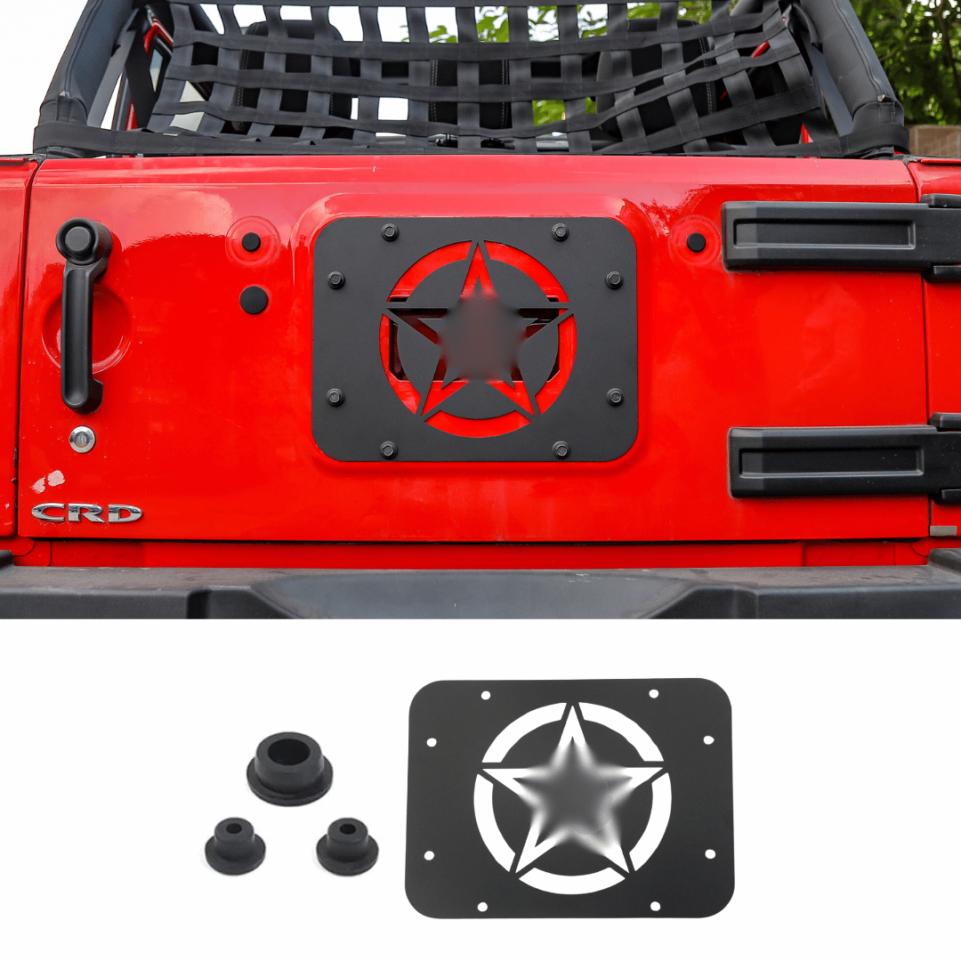 For 2007-2018 Jeep Wrangler JK Tailgate Spare Tire Carrier Delete Filler Plate Vent Cover Plate Trim & Rubber Plug