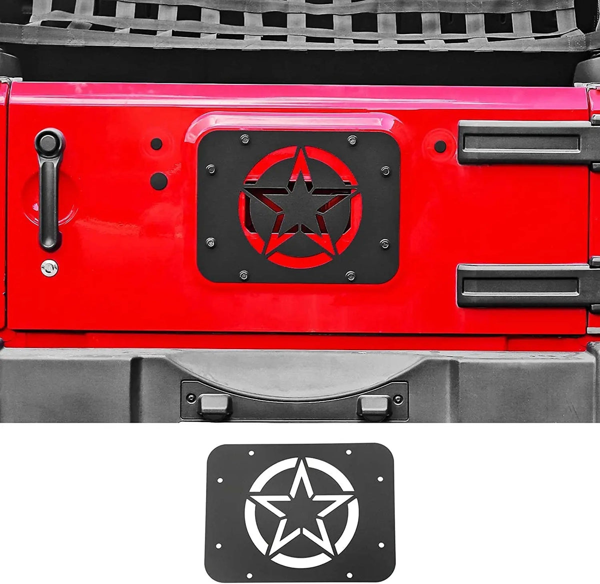 For 2007-2018 Jeep Wrangler JK Tailgate Spare Tire Carrier Delete Filler Plate Vent Cover Plate Trim & Rubber Plug