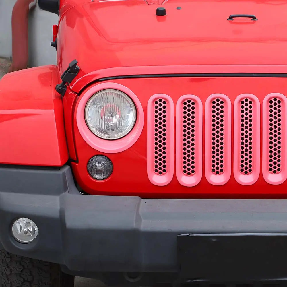 For 2007-2018 Jeep Wrangler JK Upgrade Front Honeycomb Mesh Grille+Front Headlight Inserts Trim Bezels