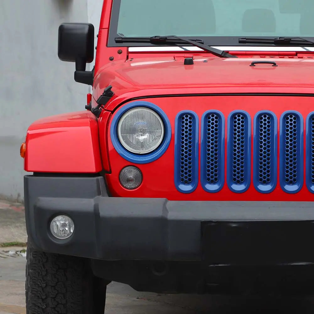 For 2007-2018 Jeep Wrangler JK Upgrade Front Honeycomb Mesh Grille+Front Headlight Inserts Trim Bezels
