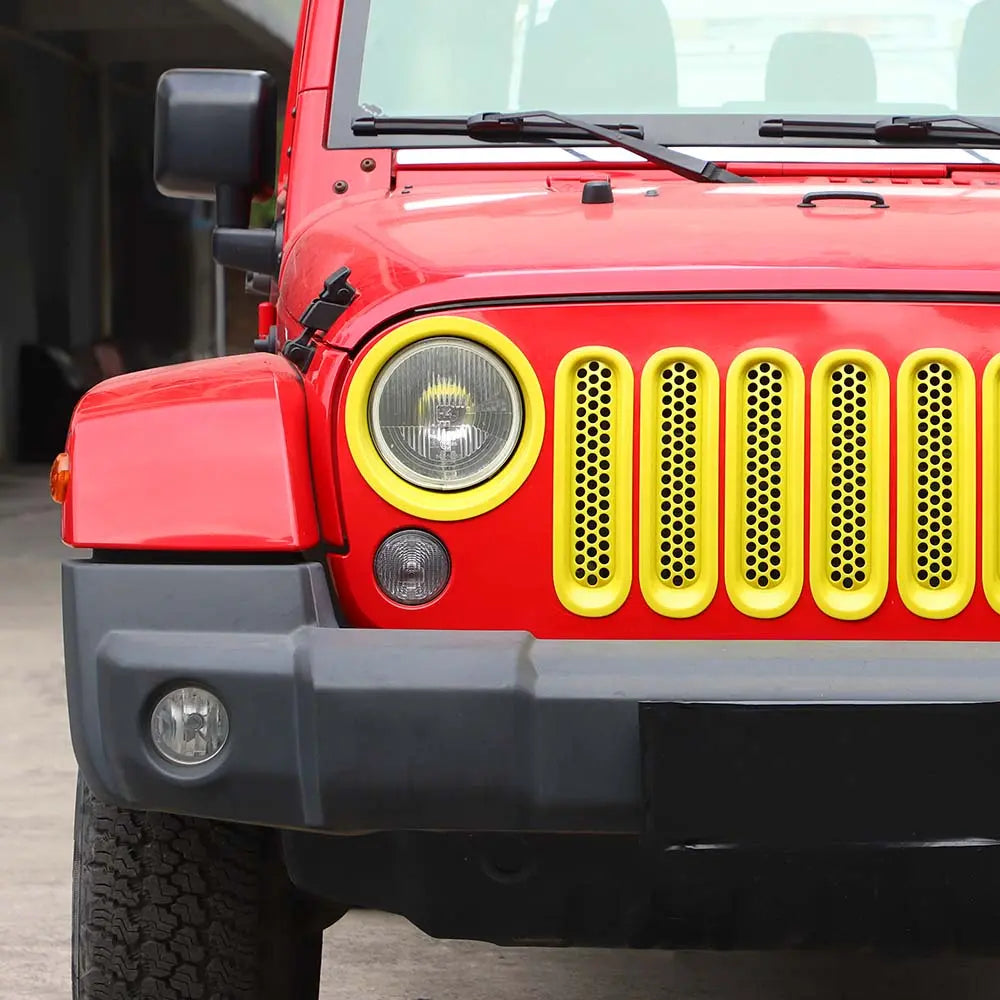 For 2007-2018 Jeep Wrangler JK Upgrade Front Honeycomb Mesh Grille+Front Headlight Inserts Trim Bezels