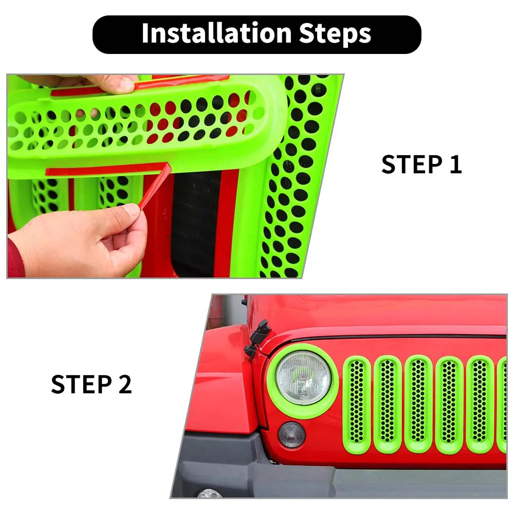For 2007-2018 Jeep Wrangler JK Upgrade Front Honeycomb Mesh Grille+Front Headlight Inserts Trim Bezels