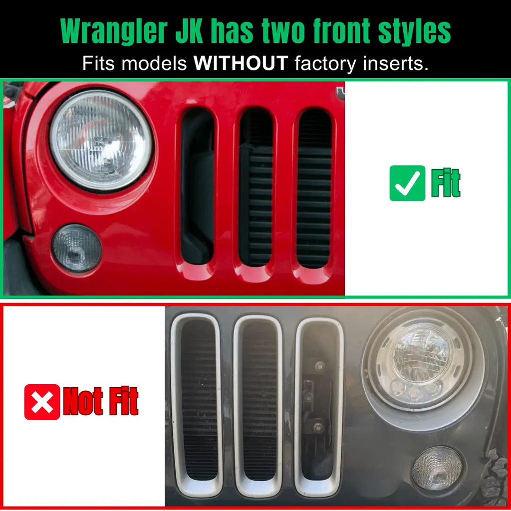 For 2007-2018 Jeep Wrangler JK Upgrade Front Honeycomb Mesh Grille+Front Headlight Inserts Trim Bezels