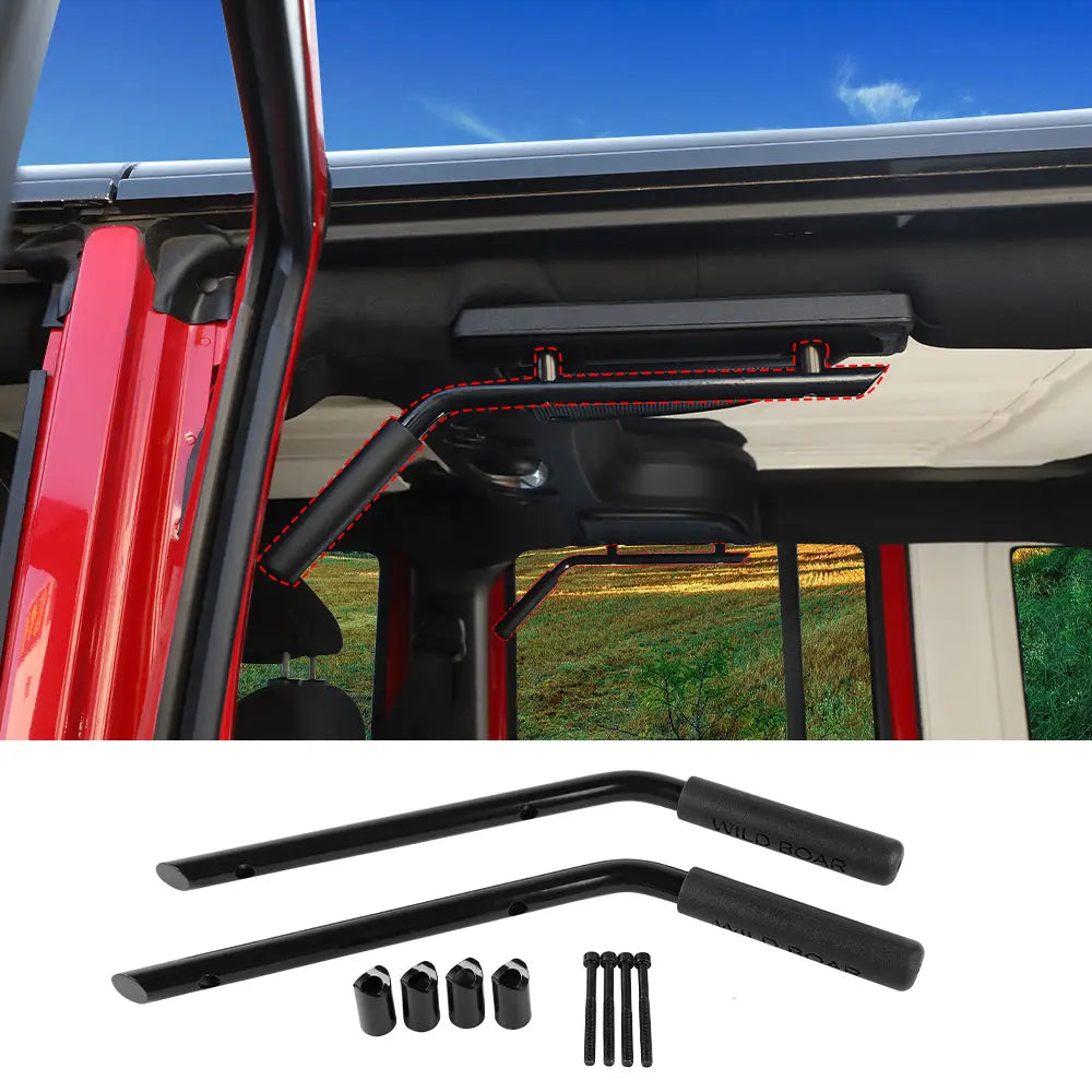 For 2007-2018 Jeep Wrangler JKU 4-Door Black Rear Grab Handles Roll Bar(Aluminum Alloy)