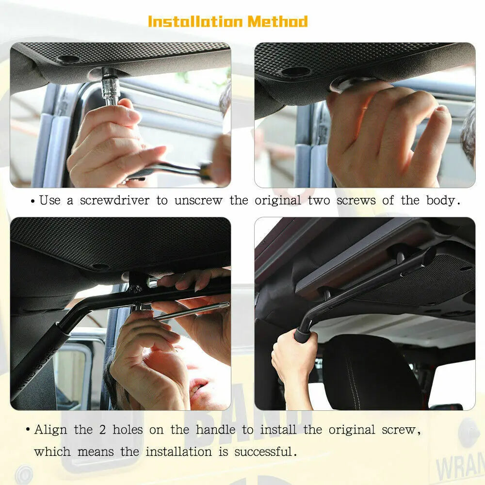For 2007-2018 Jeep Wrangler JKU 4-Door Black Rear Grab Handles Roll Bar(Aluminum Alloy)
