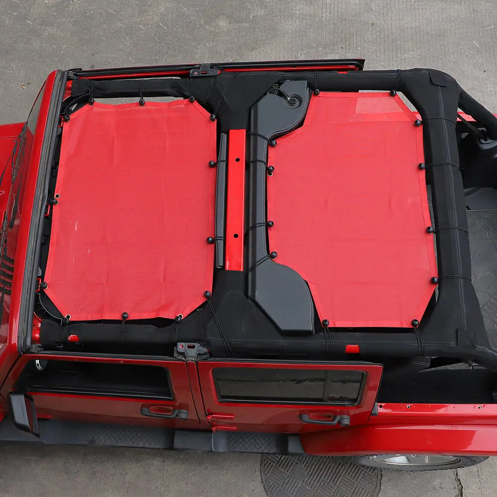 For 2007-2018 Jeep Wrangler JKU 4 Door Front & Rear Mesh Bikini Top Sunshade – UV Protection Soft Roof Cover