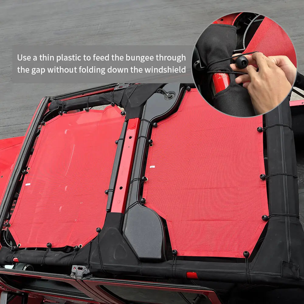 For 2007-2018 Jeep Wrangler JKU 4 Door Front & Rear Mesh Bikini Top Sunshade – UV Protection Soft Roof Cover