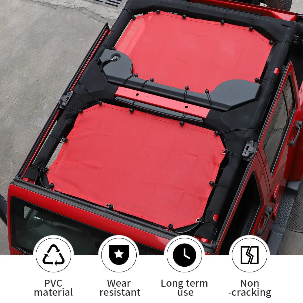For 2007-2018 Jeep Wrangler JKU 4 Door Front & Rear Mesh Bikini Top Sunshade – UV Protection Soft Roof Cover