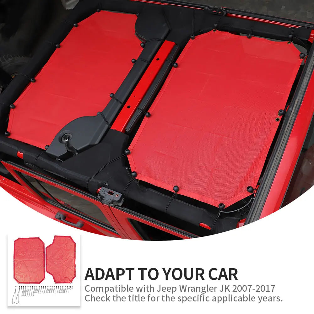 For 2007-2018 Jeep Wrangler JKU 4 Door Front & Rear Mesh Bikini Top Sunshade – UV Protection Soft Roof Cover