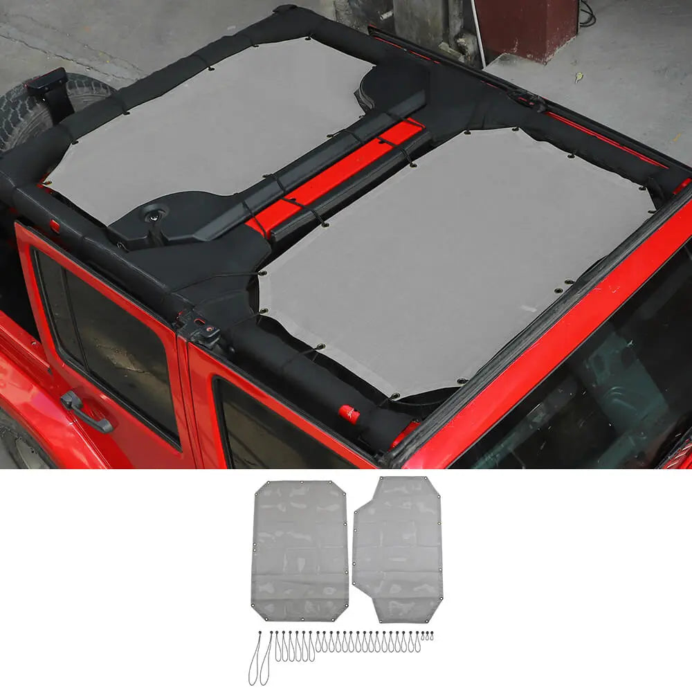 For 2007-2018 Jeep Wrangler JKU 4 Door Front & Rear Mesh Bikini Top Sunshade – UV Protection Soft Roof Cover