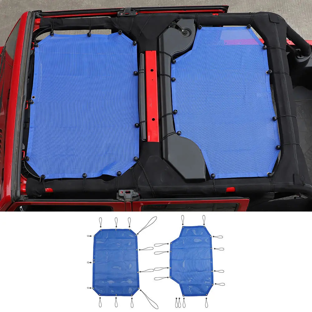 For 2007-2018 Jeep Wrangler JKU 4 Door Front & Rear Mesh Bikini Top Sunshade – UV Protection Soft Roof Cover