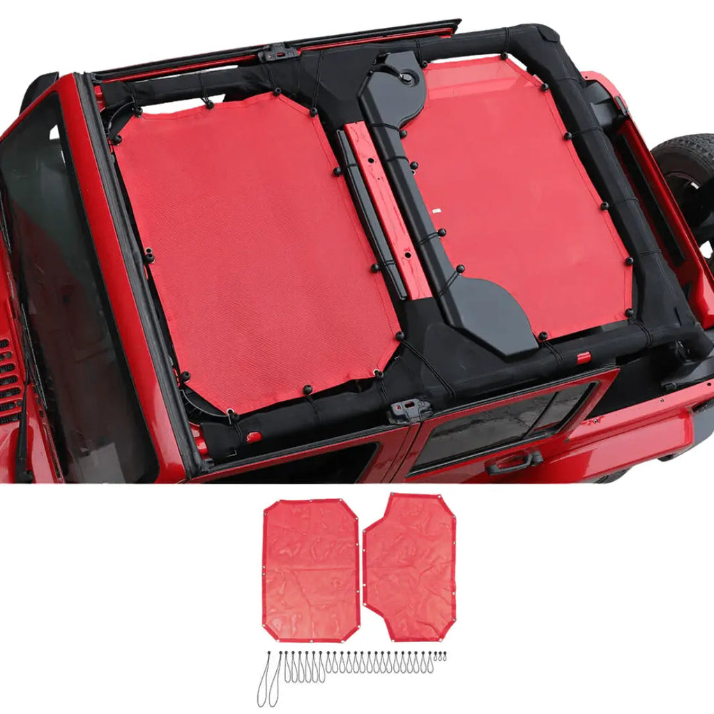 For 2007-2018 Jeep Wrangler JKU 4 Door Front & Rear Mesh Bikini Top Sunshade – UV Protection Soft Roof Cover