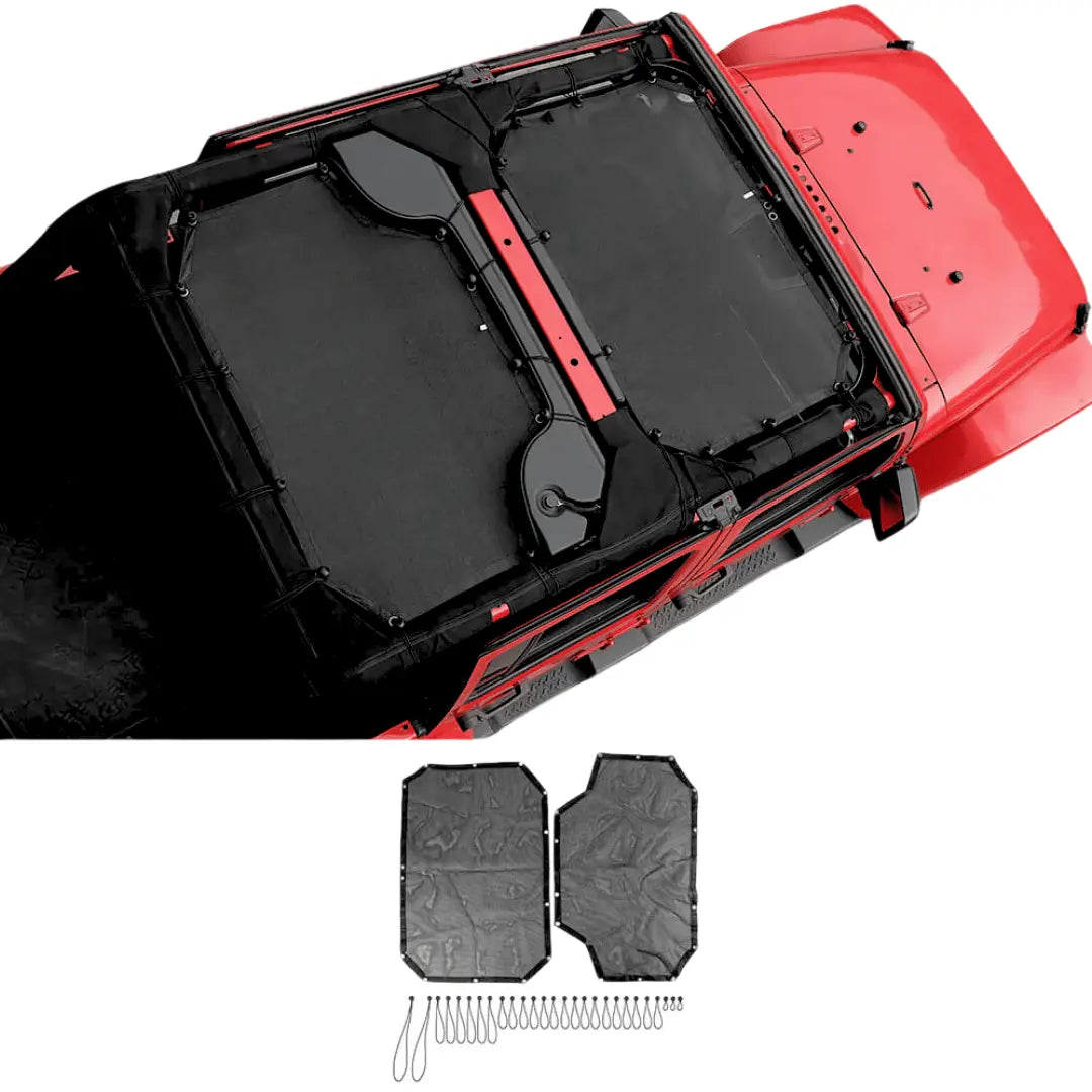 For 2007-2018 Jeep Wrangler JKU 4 Door Front & Rear Mesh Bikini Top Sunshade – UV Protection Soft Roof Cover