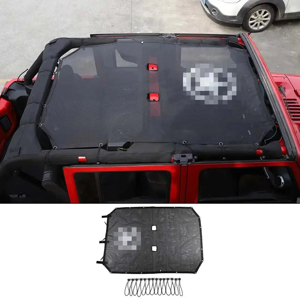 For 2007-2018 Jeep Wrangler JKU 4-Door Full-Length Mesh Bikini Top Sunshade – UV Protection Soft Roof Cover