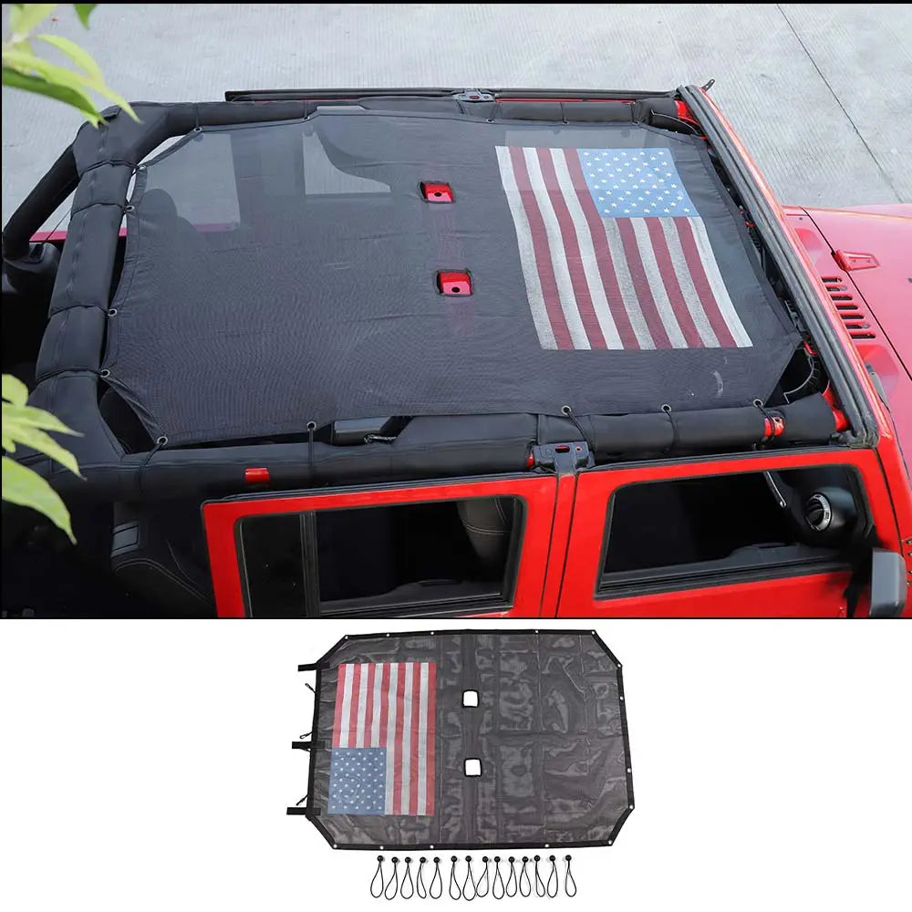 For 2007-2018 Jeep Wrangler JKU 4-Door Full-Length Mesh Bikini Top Sunshade – UV Protection Soft Roof Cover