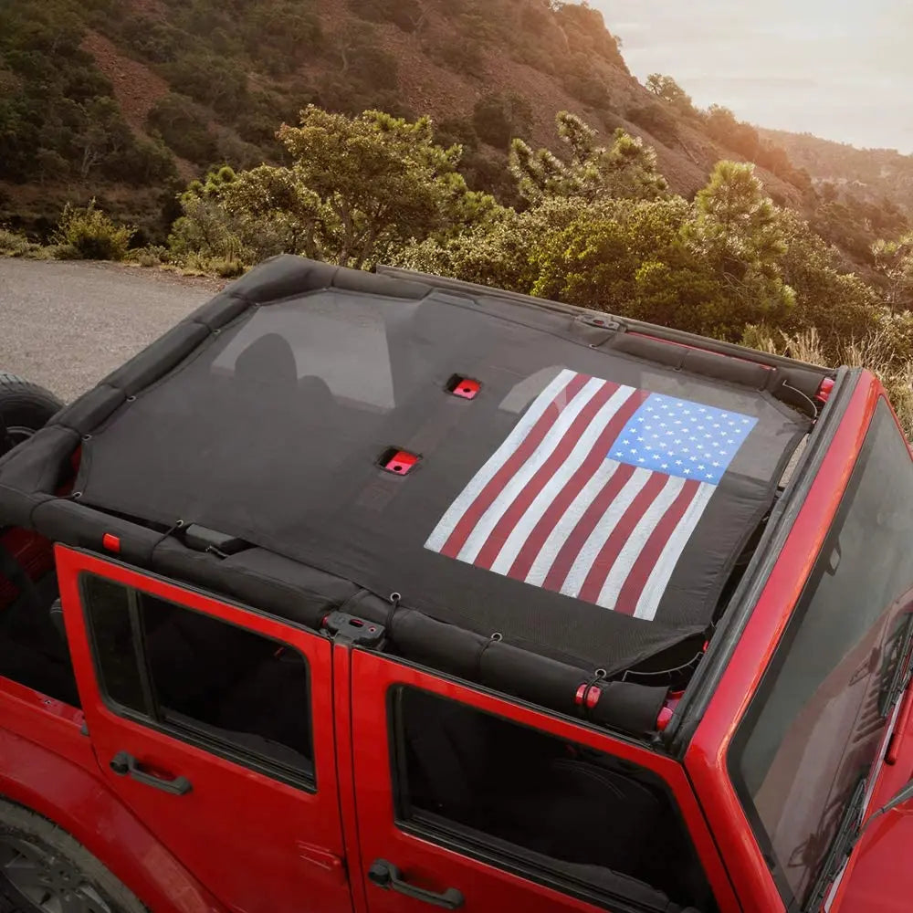 For 2007-2018 Jeep Wrangler JKU 4-Door Full-Length Mesh Bikini Top Sunshade – UV Protection Soft Roof Cover