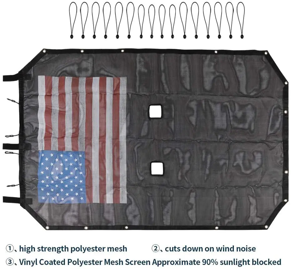 For 2007-2018 Jeep Wrangler JKU 4-Door Full-Length Mesh Bikini Top Sunshade – UV Protection Soft Roof Cover