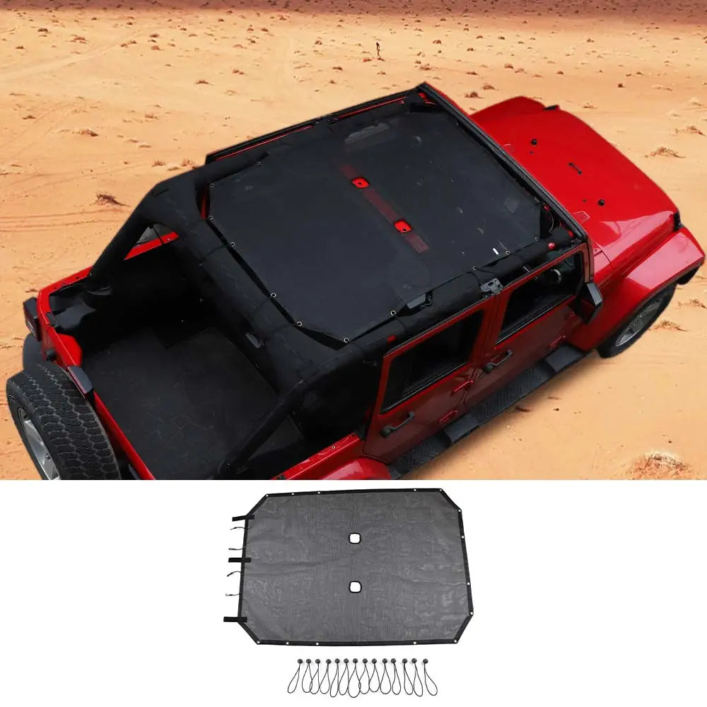 For 2007-2018 Jeep Wrangler JKU 4-Door Full-Length Mesh Bikini Top Sunshade – UV Protection Soft Roof Cover