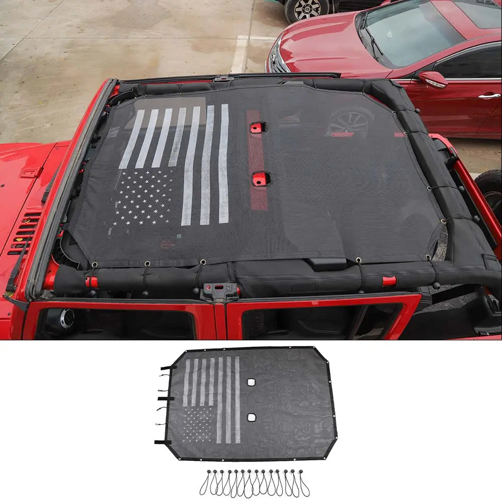 For 2007-2018 Jeep Wrangler JKU 4-Door Full-Length Mesh Bikini Top Sunshade – UV Protection Soft Roof Cover