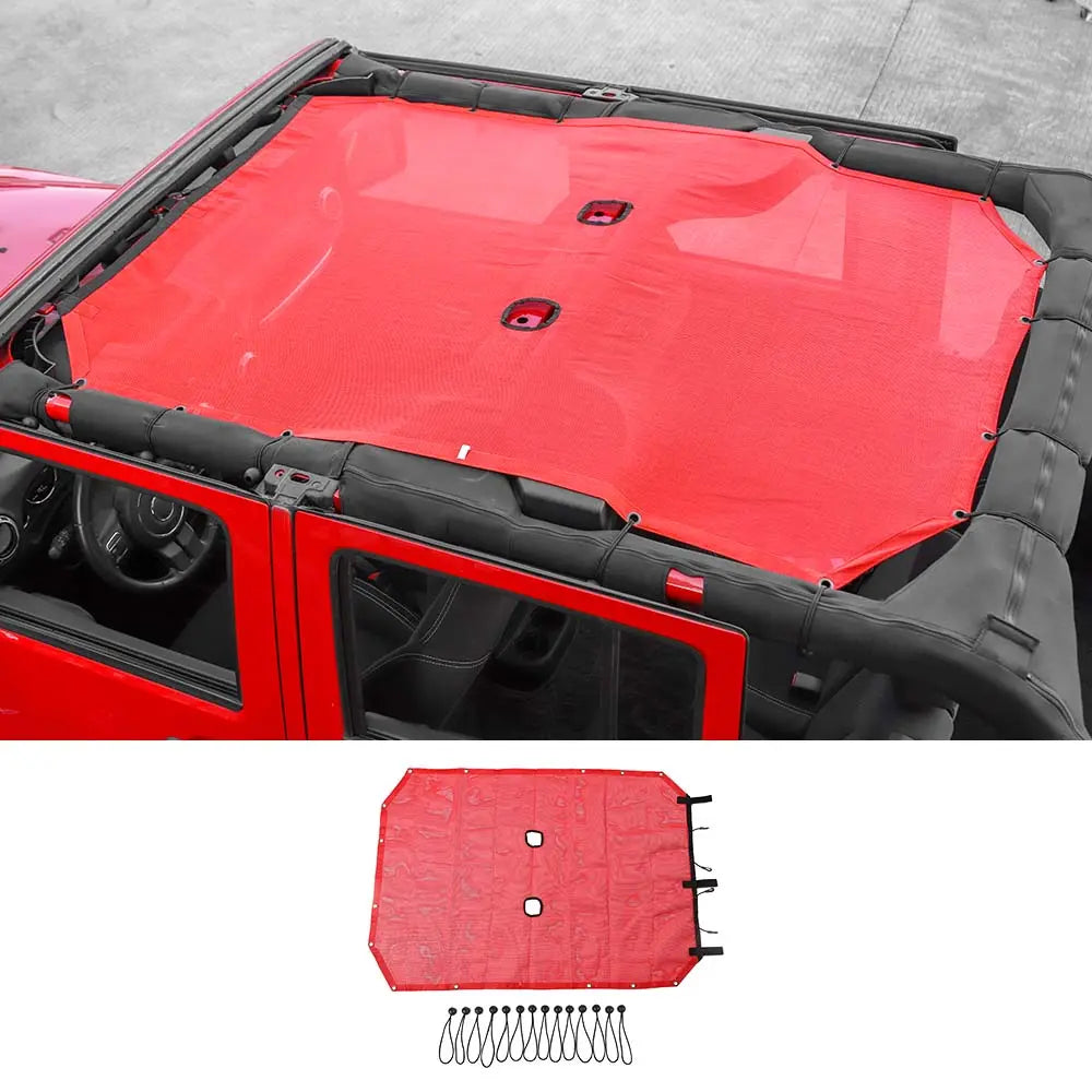 For 2007-2018 Jeep Wrangler JKU 4-Door Full-Length Mesh Bikini Top Sunshade – UV Protection Soft Roof Cover