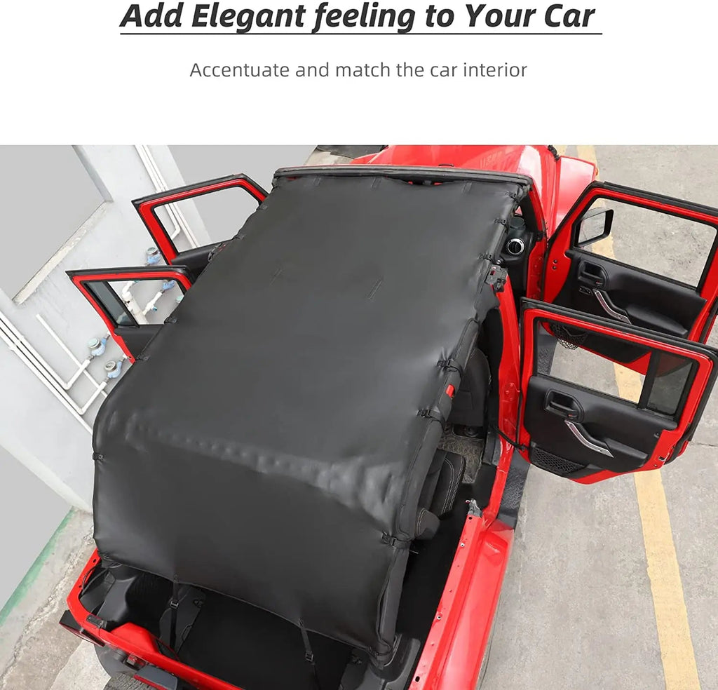 For 2007-2018 Jeep Wrangler JKU, 4 Doors Leather Soft Top Sunshade Mesh Full Length Mesh Sun Shade UV Blocker Mesh Screen Sunshade
