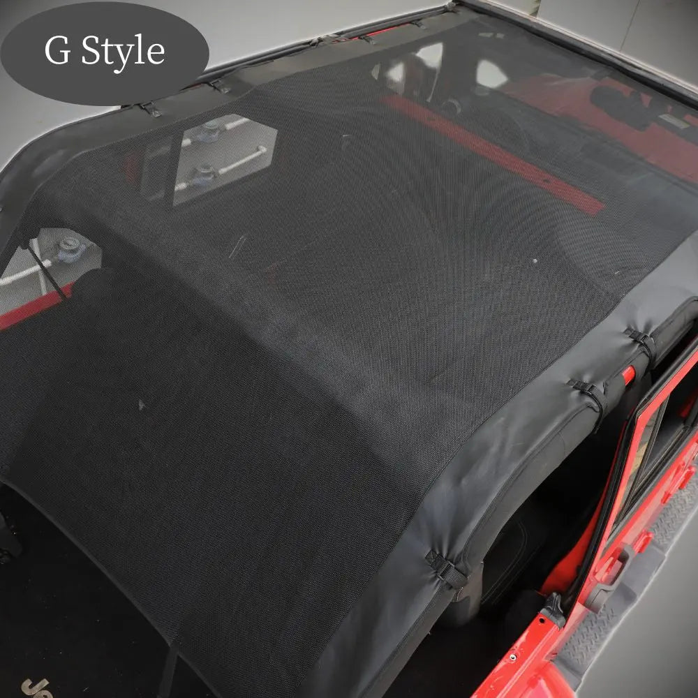 For 2007-2018 Jeep Wrangler JKU, 4 Doors Leather Soft Top Sunshade Mesh Full Length Mesh Sun Shade UV Blocker Mesh Screen Sunshade