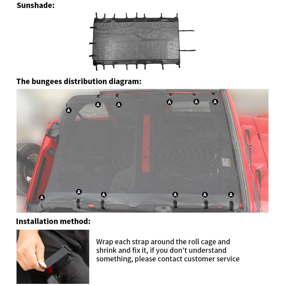 For 2007-2018 Jeep Wrangler JKU, 4 Doors Leather Soft Top Sunshade Mesh Full Length Mesh Sun Shade UV Blocker Mesh Screen Sunshade