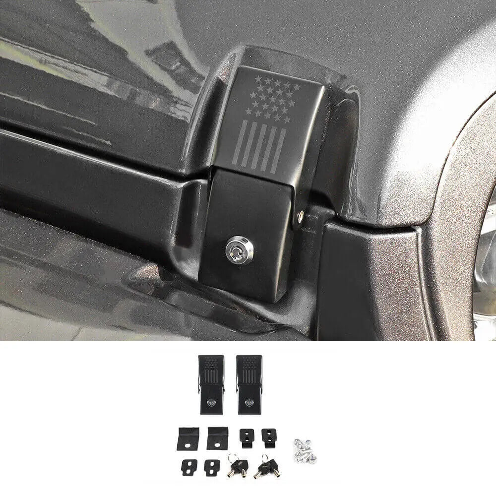 For 2007+ Jeep Wrangler JK JKU JL JLU Gladiator JT Latch Locking Hood Catch Kit