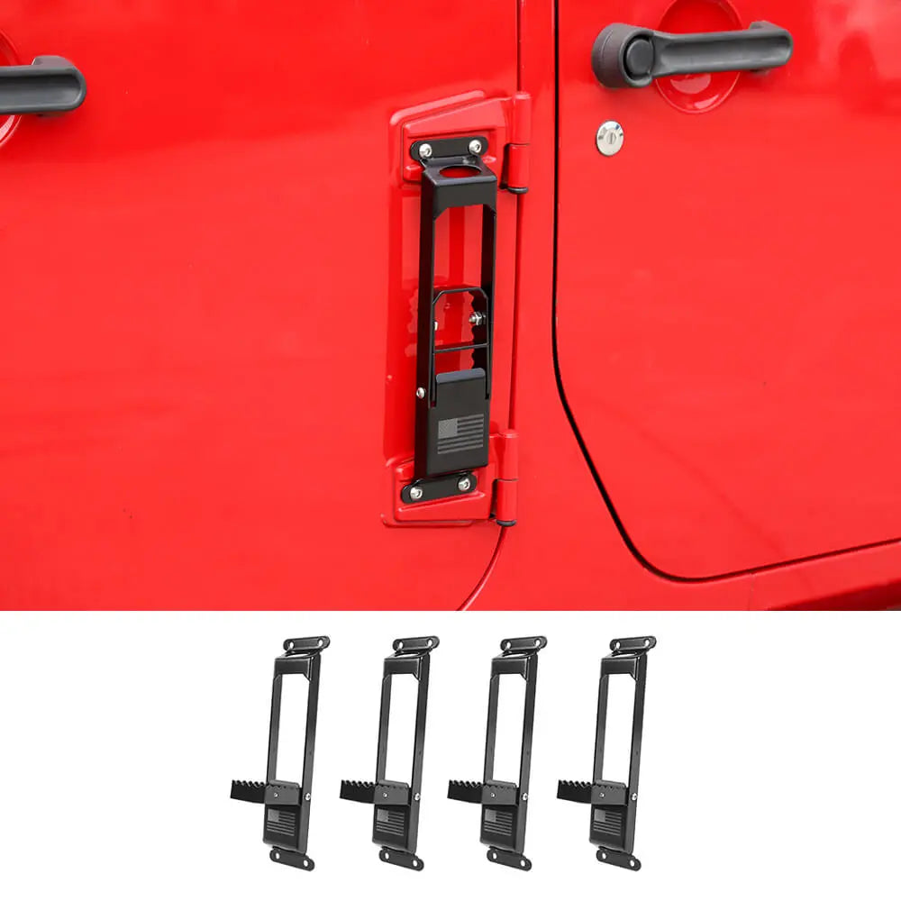 For 2007+ Jeep Wrangler JK JKU JL JLU JT Exterior Door Hinge Step Folding Foot Peg Steps Black(American Flag)