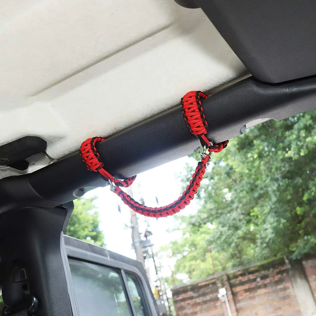 For 2007-2023 Jeep Wrangler JK JKU JL JLU JT Roll Bar Grab Handles Paracord Grip Handle – For Bare Roll Bar Only (Not for Roll Bar Covers)