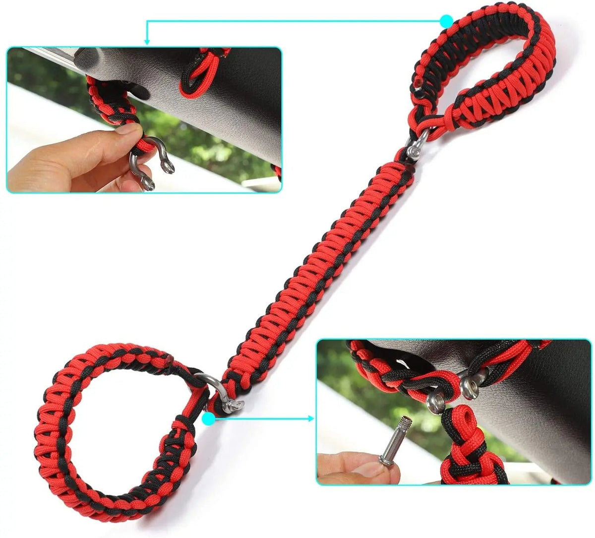 For 2007-2023 Jeep Wrangler JK JKU JL JLU JT Roll Bar Grab Handles Paracord Grip Handle – For Bare Roll Bar Only (Not for Roll Bar Covers)