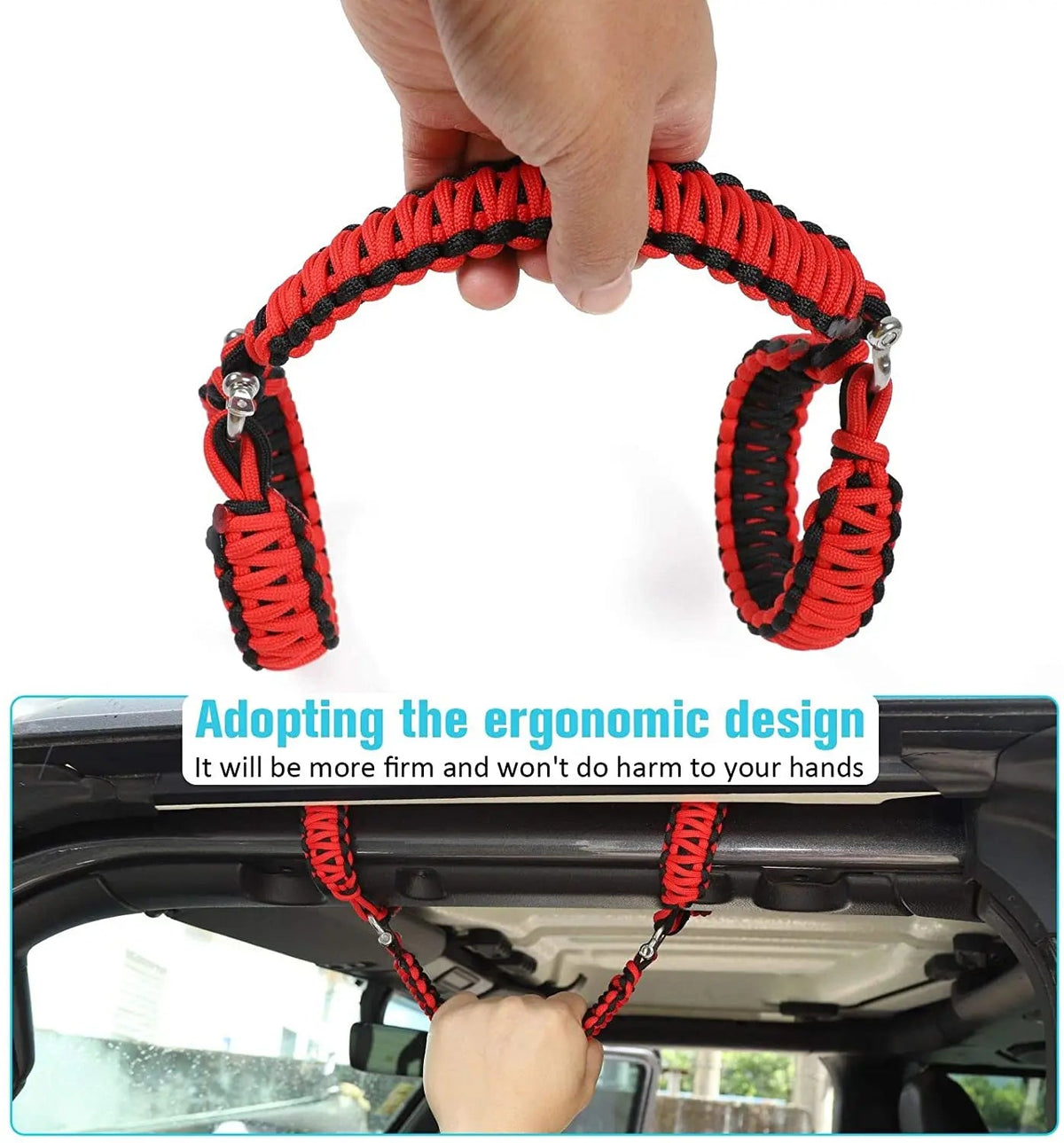 For 2007-2023 Jeep Wrangler JK JKU JL JLU JT Roll Bar Grab Handles Paracord Grip Handle – For Bare Roll Bar Only (Not for Roll Bar Covers)