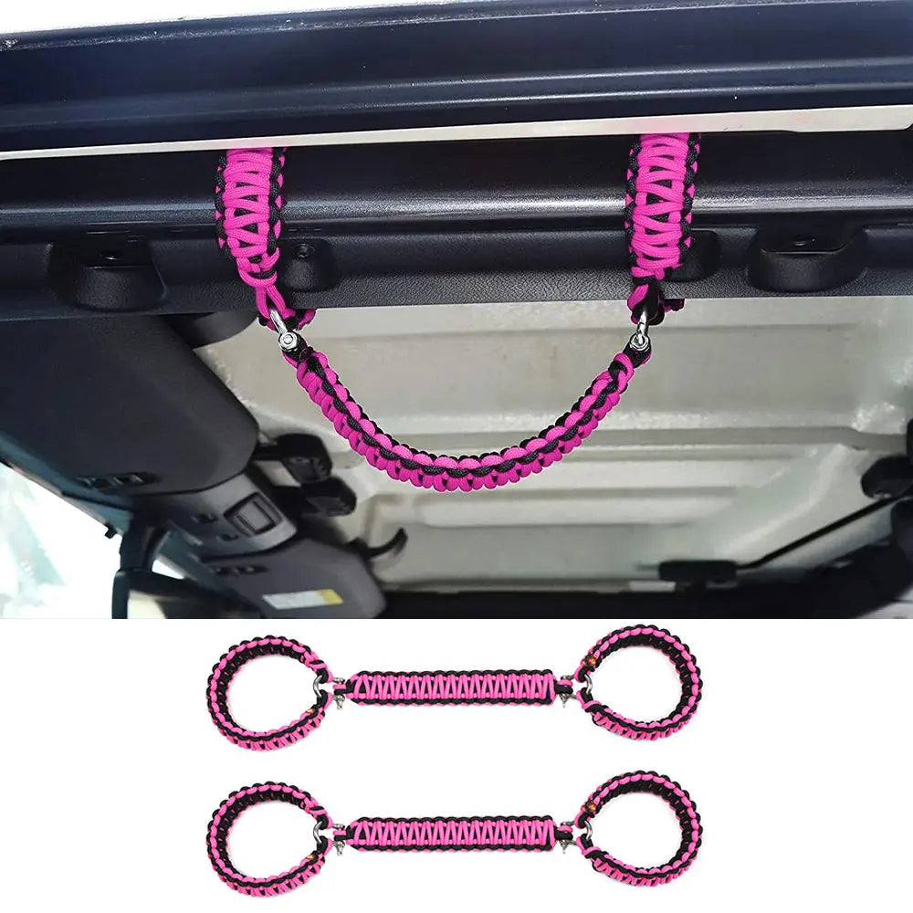 For 2007-2023 Jeep Wrangler JK JKU JL JLU JT Roll Bar Grab Handles Paracord Grip Handle – For Bare Roll Bar Only (Not for Roll Bar Covers)