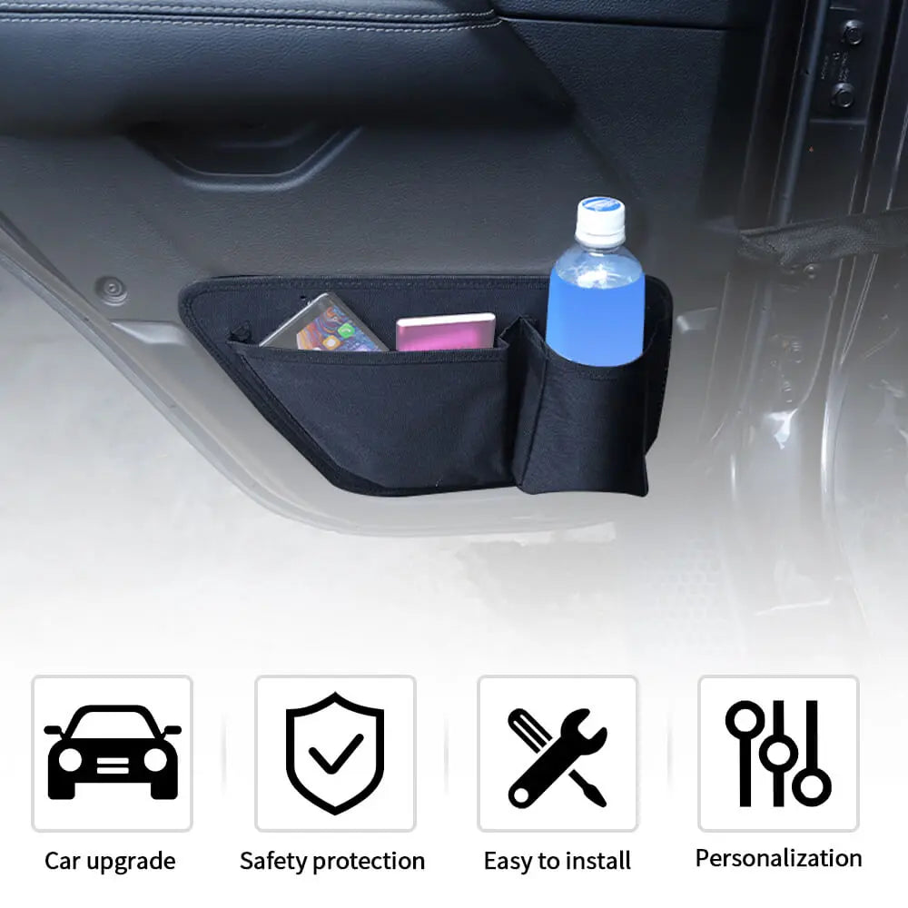 For 2007+ Jeep Wrangler JK JL JT Front Door Net Replacement Storage Bag Door Map Pockets Organizer