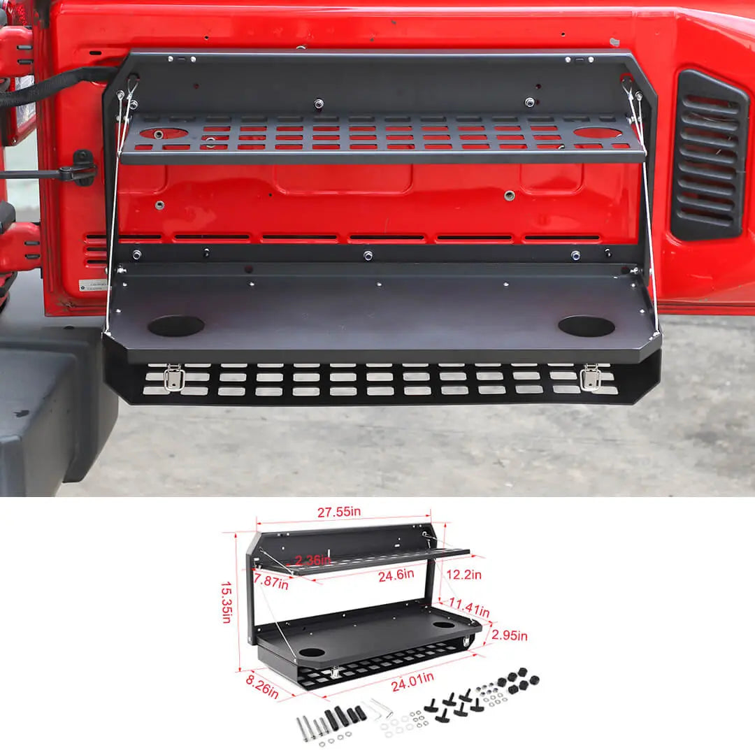 For 2007+ Jeep Wrangler JK JL Trunk Foldable Rear Door Tailgate Table Storage Cargo Shelf