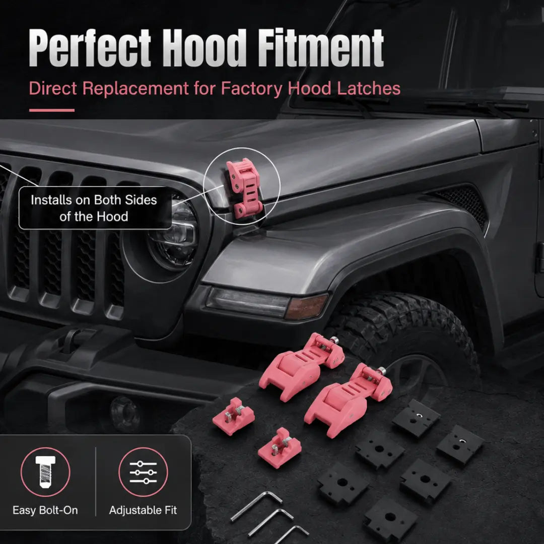 For 2007+ Jeep Wrangler JK JL & Gladiator JT Stainless Steel Hood Latches Hood Lock Catch Kit