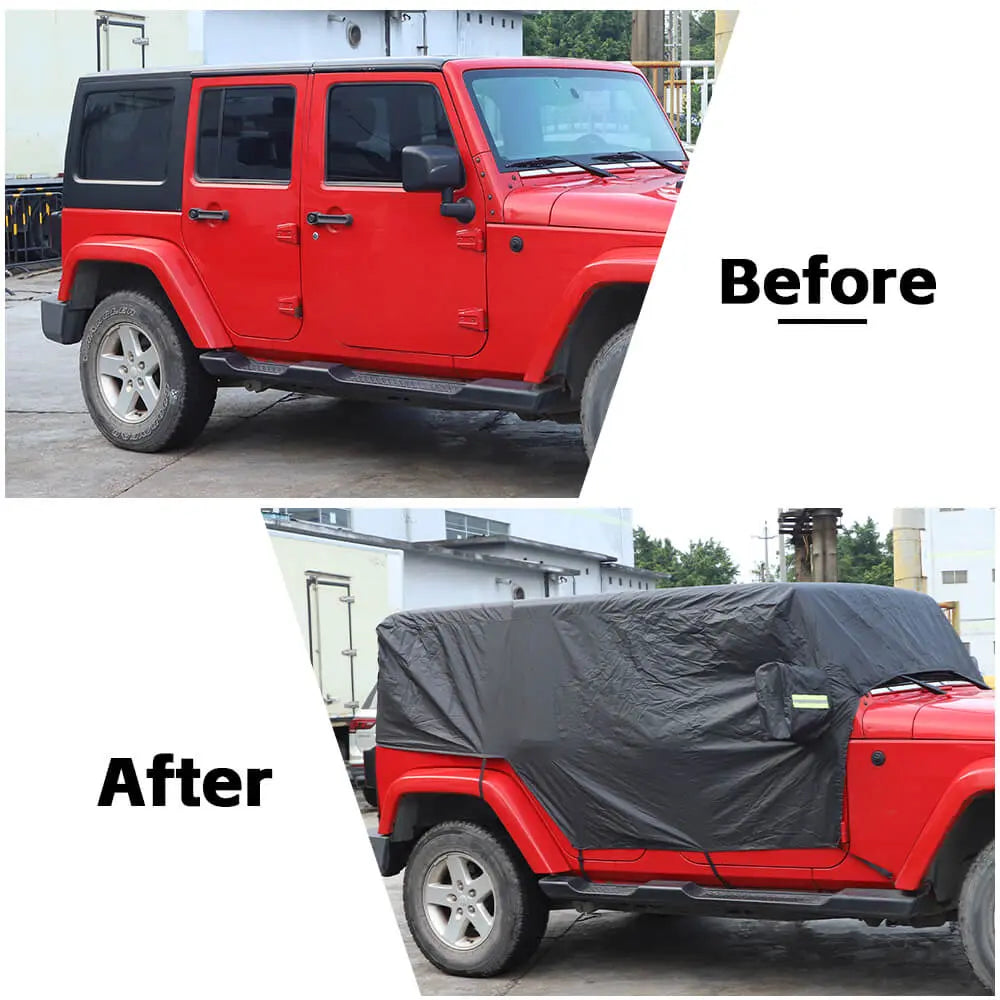 For 2007+ Jeep Wrangler JKU JLU 4Door Black Outdoor Waterproof Cab Car Cover