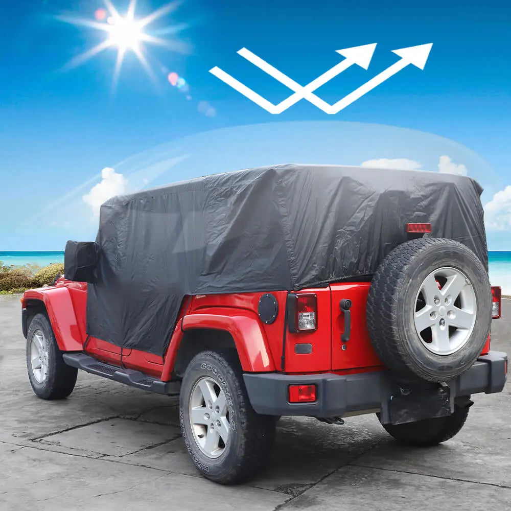 For 2007+ Jeep Wrangler JKU JLU 4Door Black Outdoor Waterproof Cab Car Cover