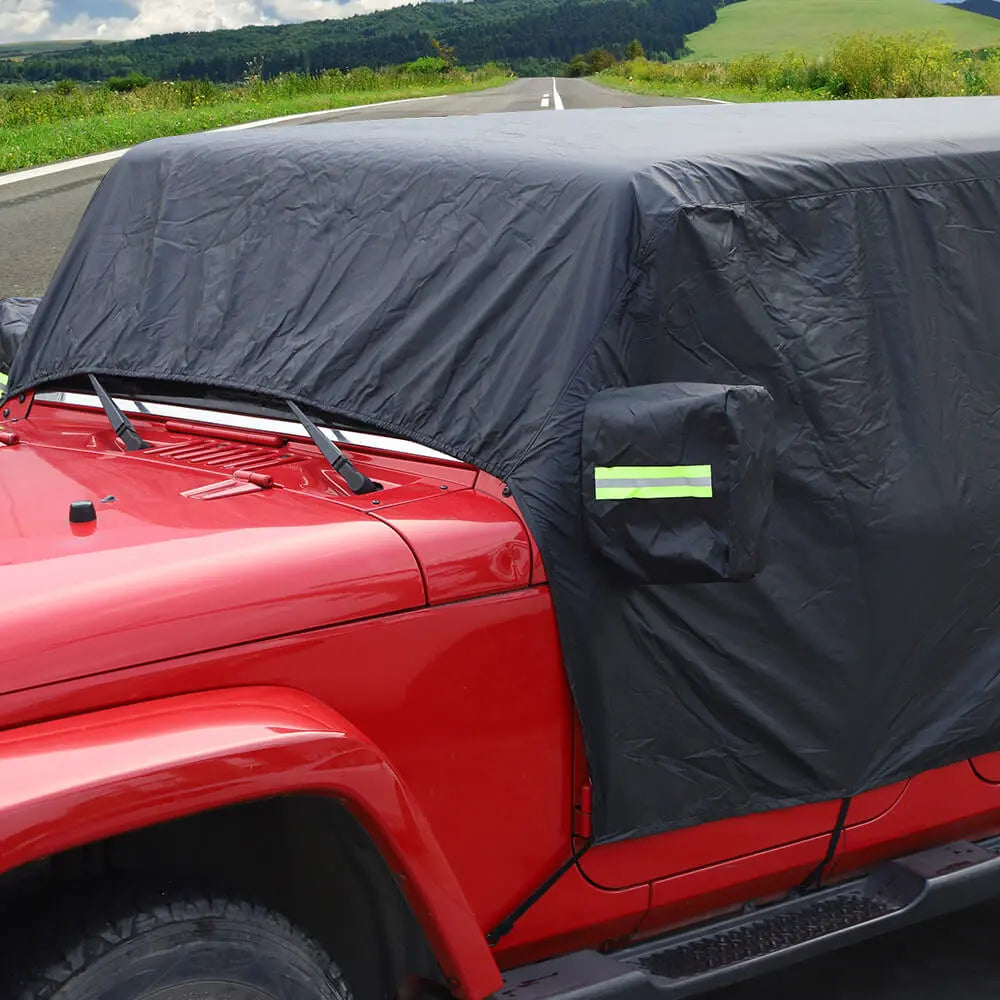 For 2007+ Jeep Wrangler JKU JLU 4Door Black Outdoor Waterproof Cab Car Cover