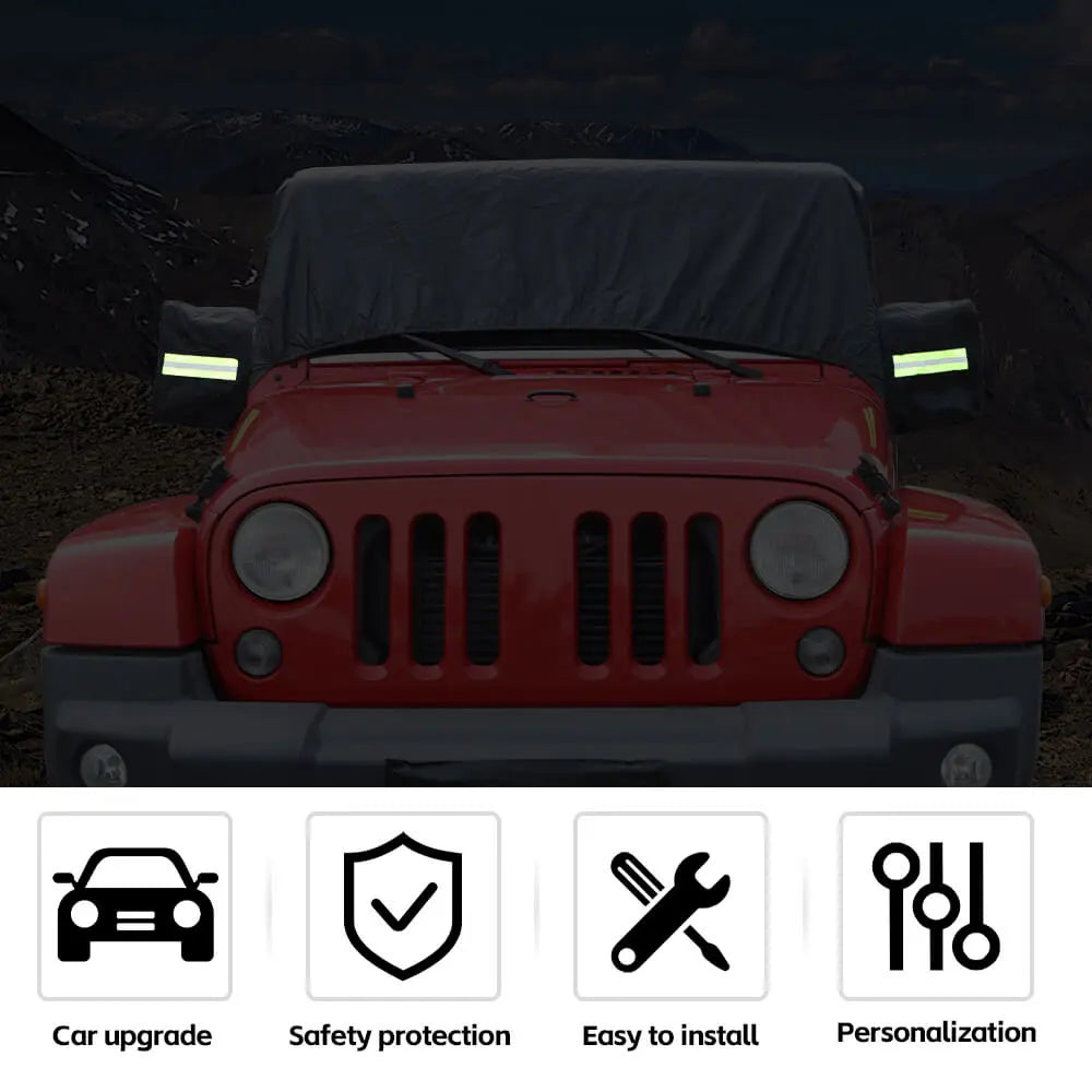 For 2007+ Jeep Wrangler JKU JLU 4Door Black Outdoor Waterproof Cab Car Cover