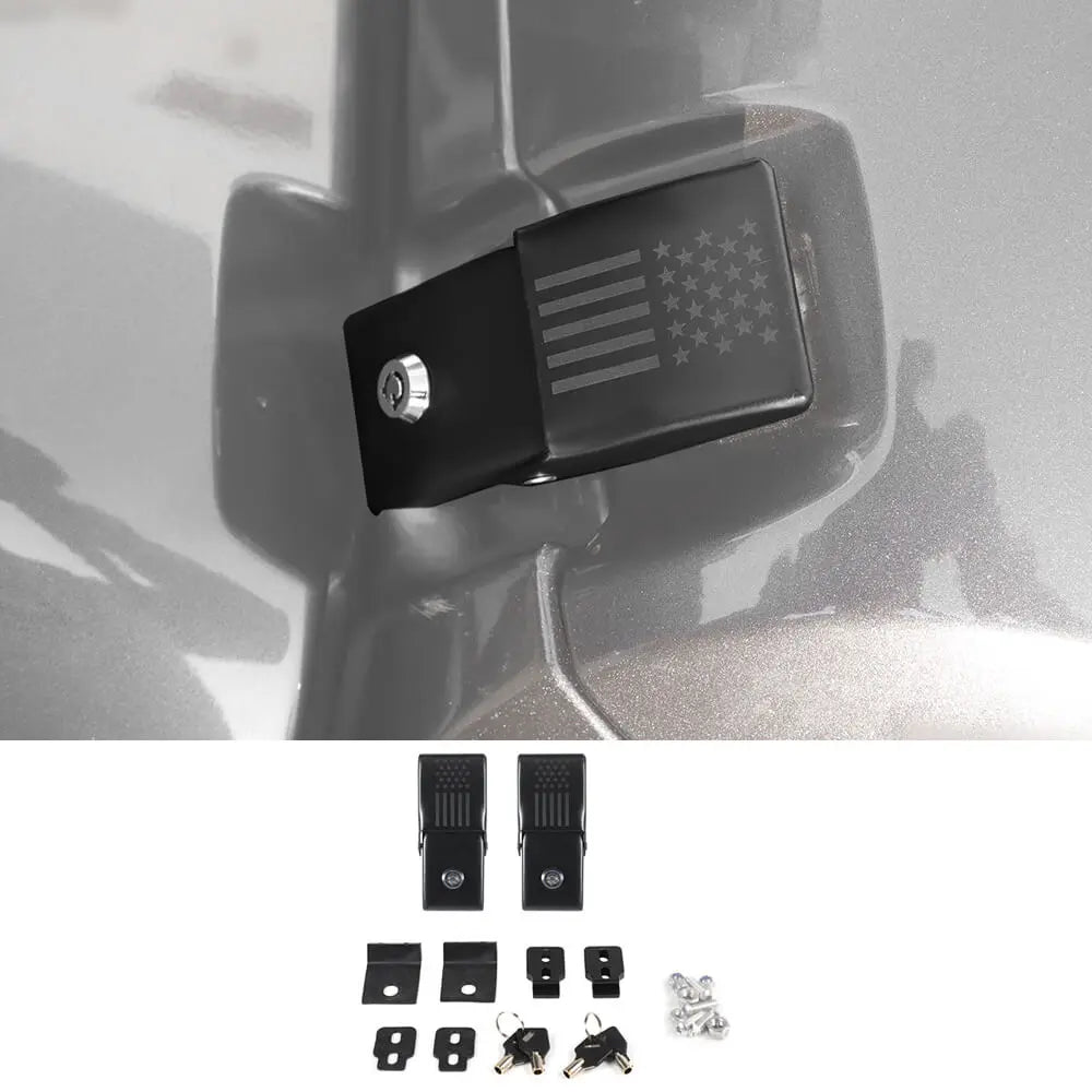 For 2007+ Jeep Wrangler JL/JK/JT Anti-Theft Hood Locking Buckle Catch Latch With keys US Flag