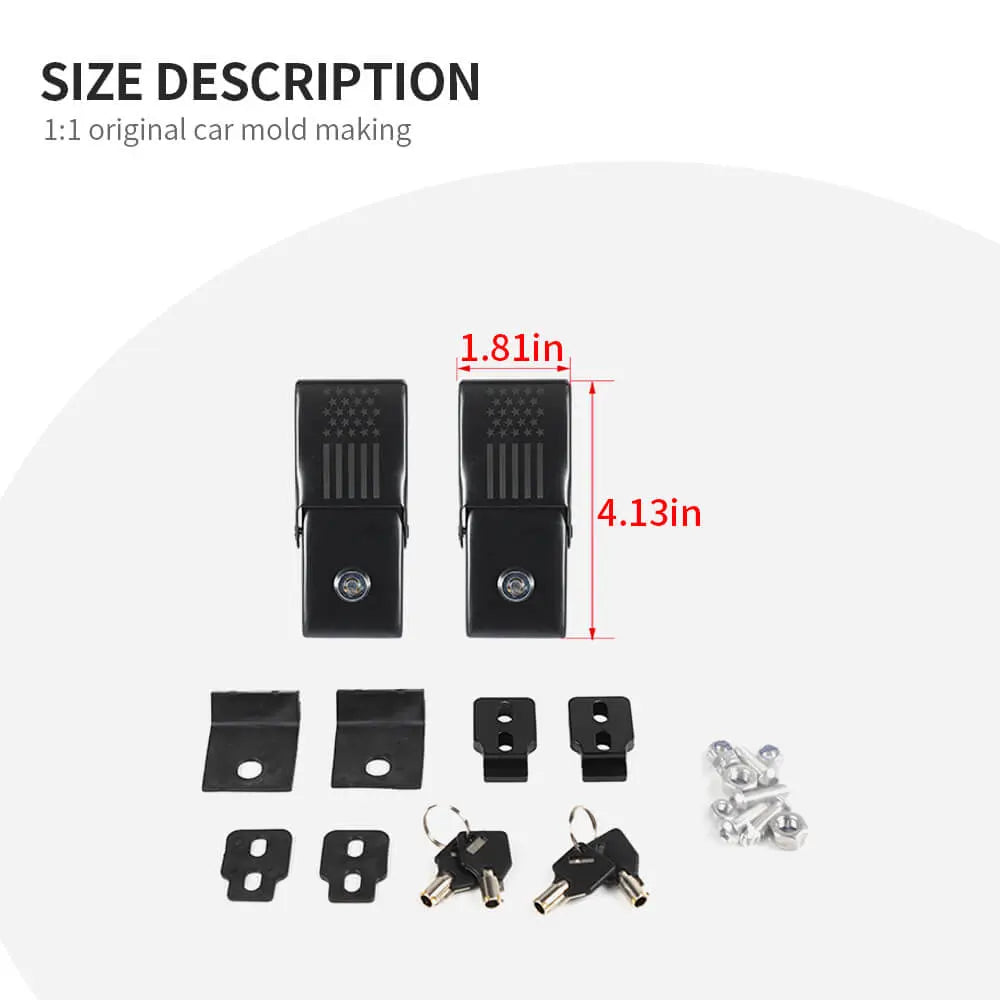 For 2007+ Jeep Wrangler JL/JK/JT Anti-Theft Hood Locking Buckle Catch Latch With keys US Flag