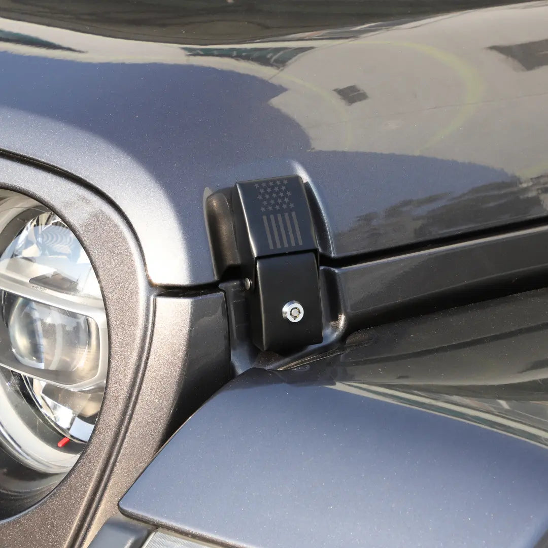 For 2007+ Jeep Wrangler JL/JK/JT Anti-Theft Hood Locking Buckle Catch Latch With keys US Flag
