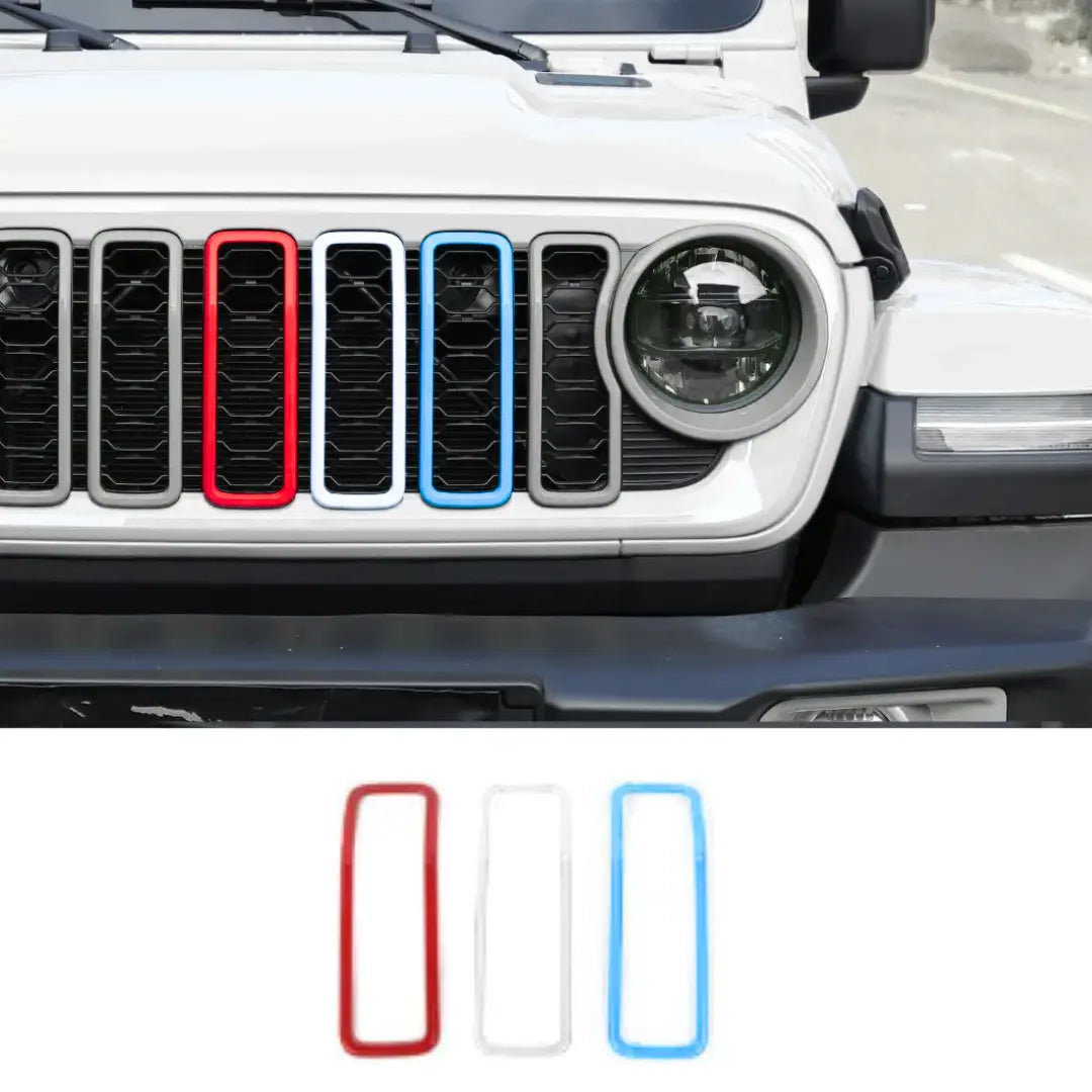 For 2007+ Jeep Wrangler JL & Gladiator JT & JK Front Grille Inserts Trim Red White Light Blue 3 Pieces