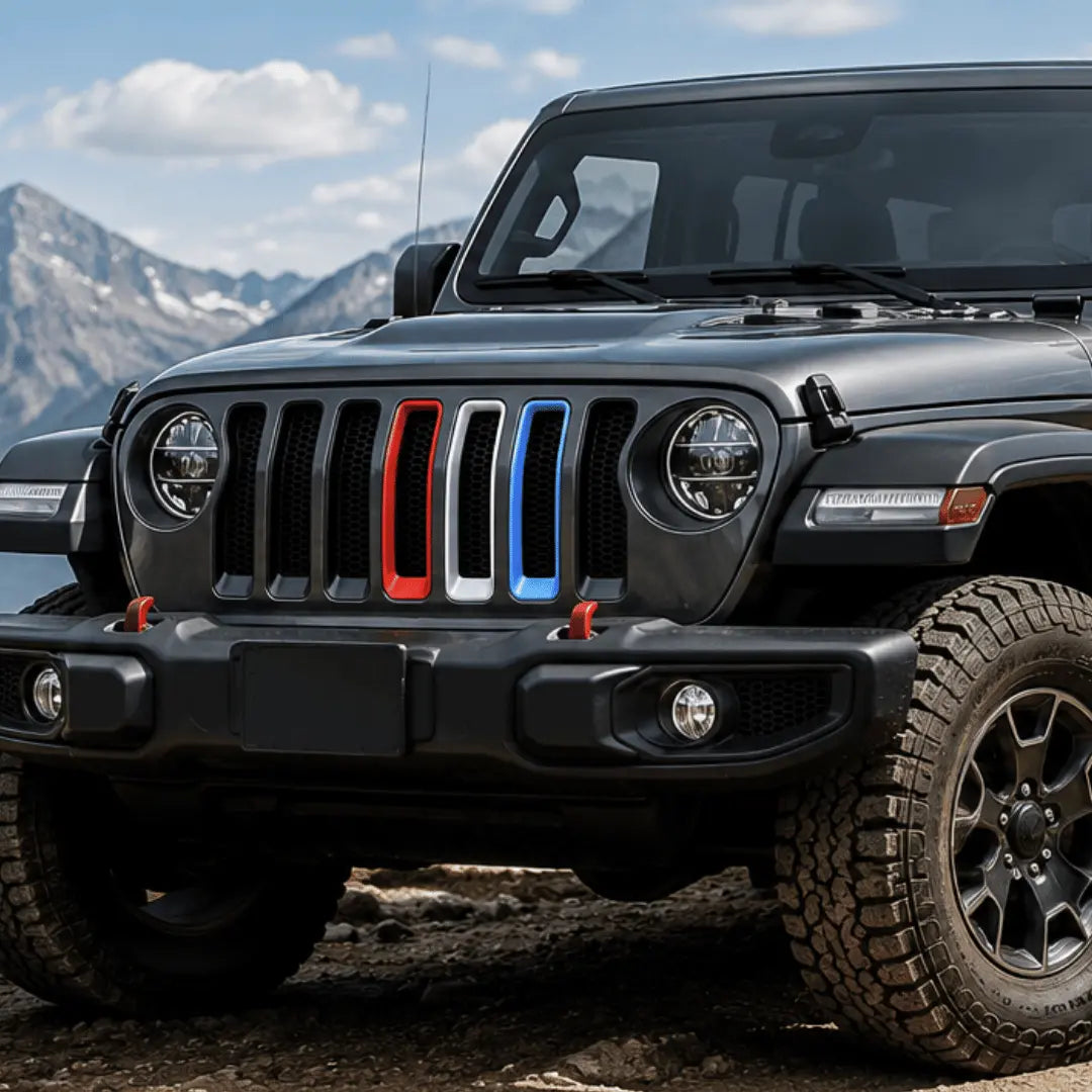 For 2007+ Jeep Wrangler JL & Gladiator JT & JK Front Grille Inserts Trim Red White Light Blue 3 Pieces