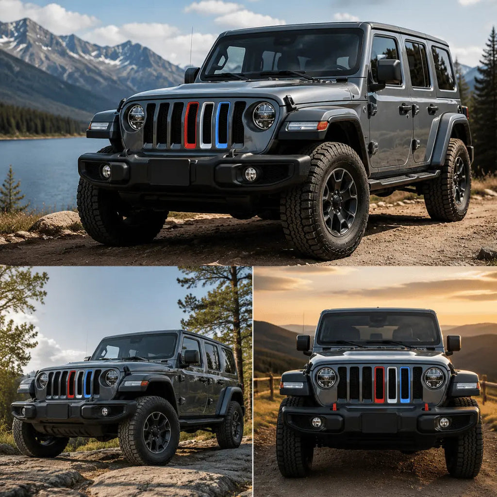 For 2007+ Jeep Wrangler JL & Gladiator JT & JK Front Grille Inserts Trim Red White Light Blue 3 Pieces