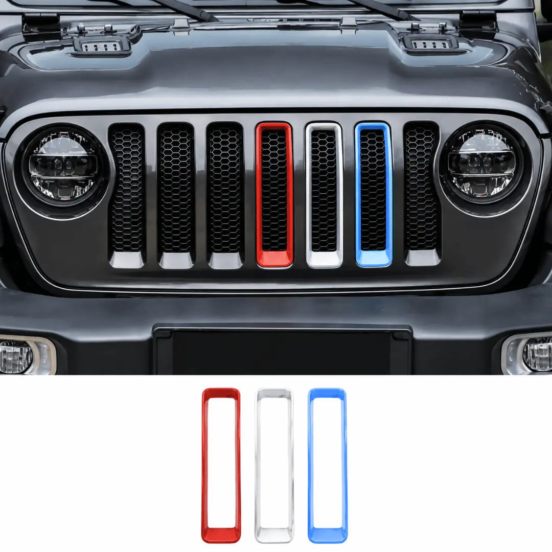 For 2007+ Jeep Wrangler JL & Gladiator JT & JK Front Grille Inserts Trim Red White Light Blue 3 Pieces