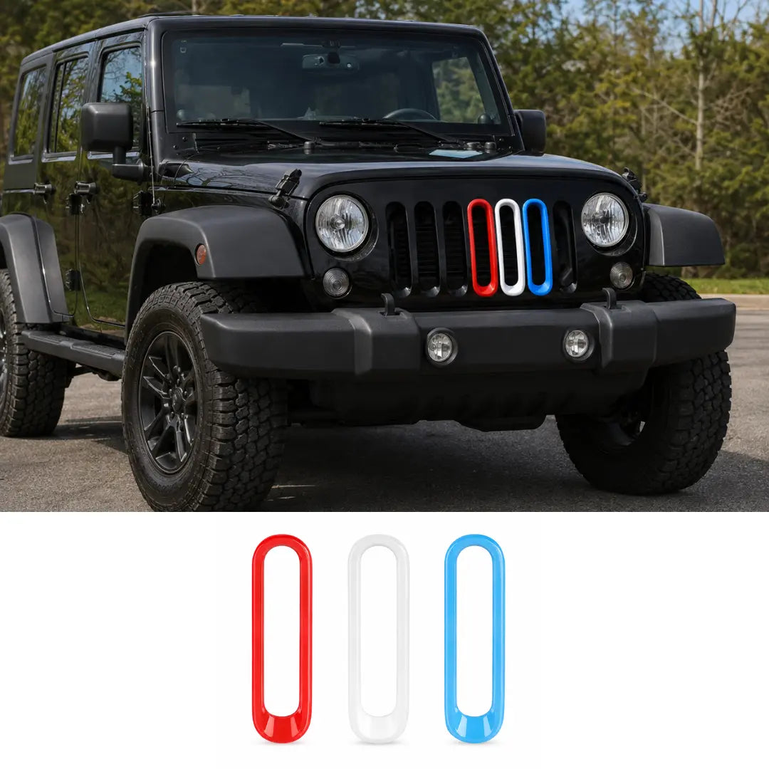 For 2007+ Jeep Wrangler JL & Gladiator JT & JK Front Grille Inserts Trim Red White Light Blue 3 Pieces
